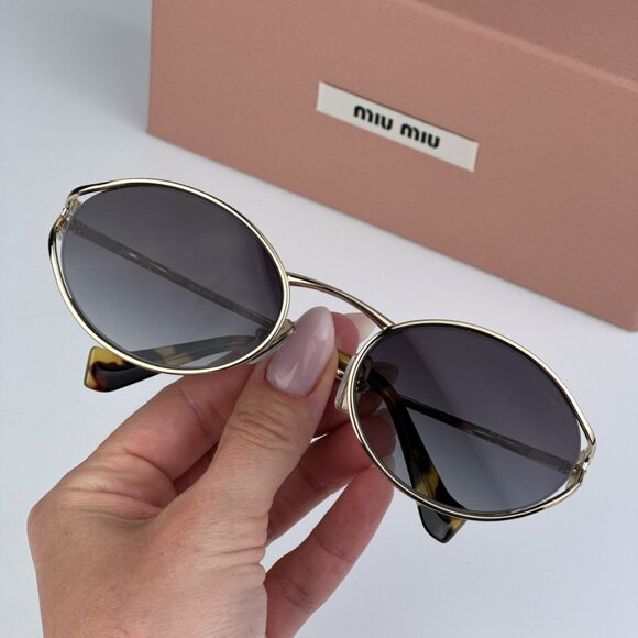 Miu Miu MU52YS ZVN5D1 BRAND NEW Sunglasses Pale Gold Grey Gradient Oval main image 8